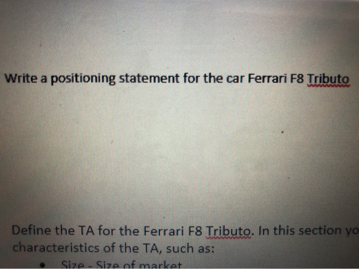 Write a positioning statement for the car Ferrari