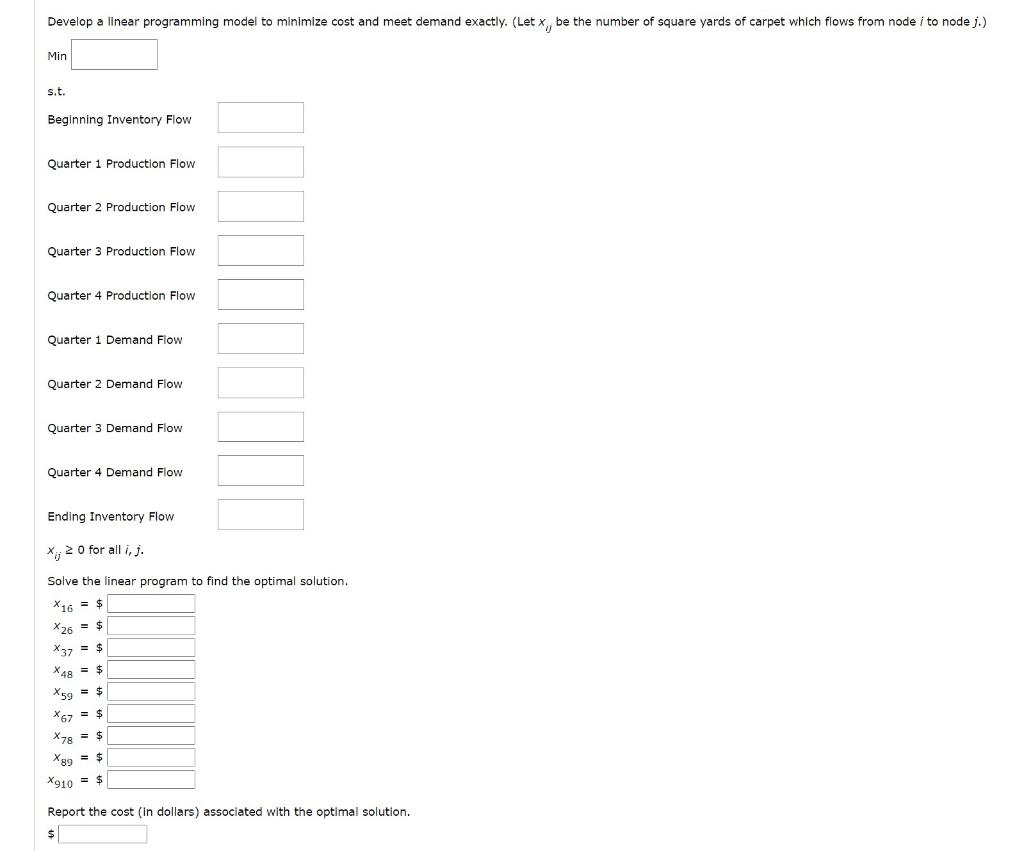 Develop a linear programming model to minimize