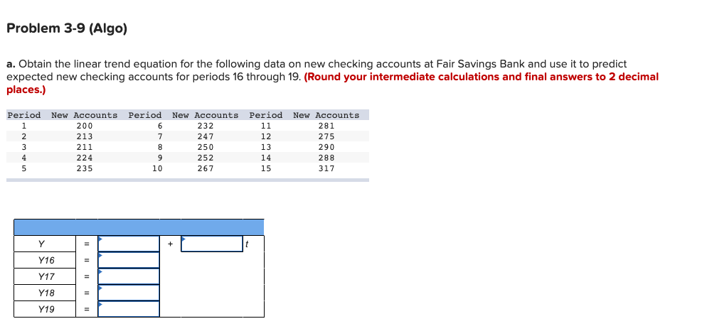 Problem 3-9 (Algo) a. Obtain the linear trend
