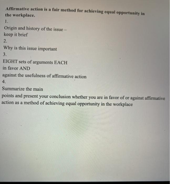 Affirmative action is a fair method for achieving