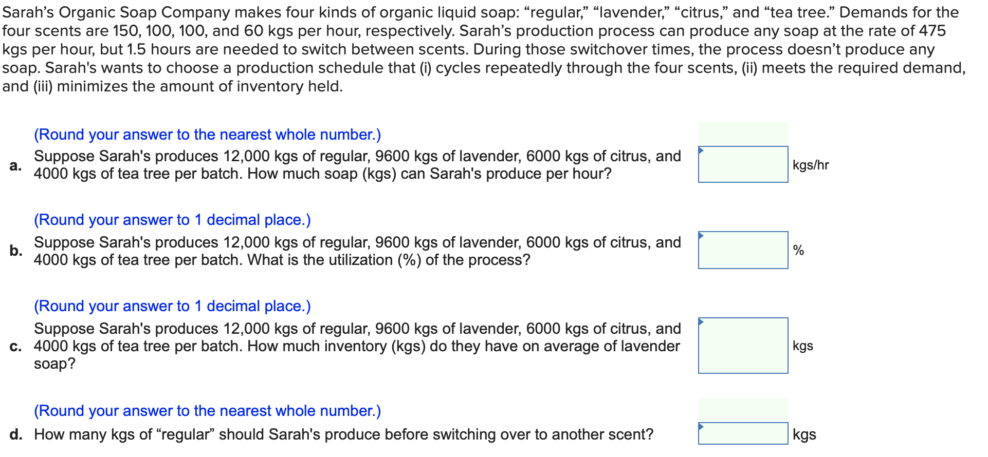Sarah's Organic Soap Company makes four kinds of