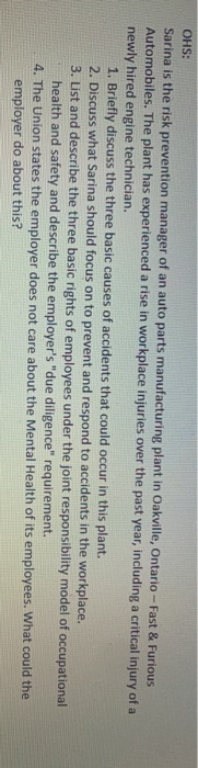 OHS: Sarina is the risk prevention manager of an