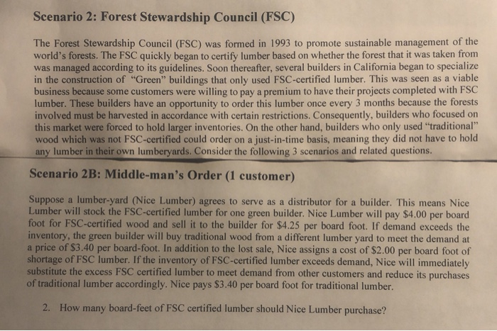 Scenario 2: Forest Stewardship Council (FSC) The