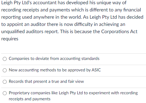 Leigh Pty Ltd's accountant has developed his