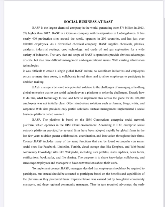 SOCIAL BUSINESS AT BASF BASF is the largest