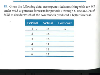 18. Given the following data, use exponential