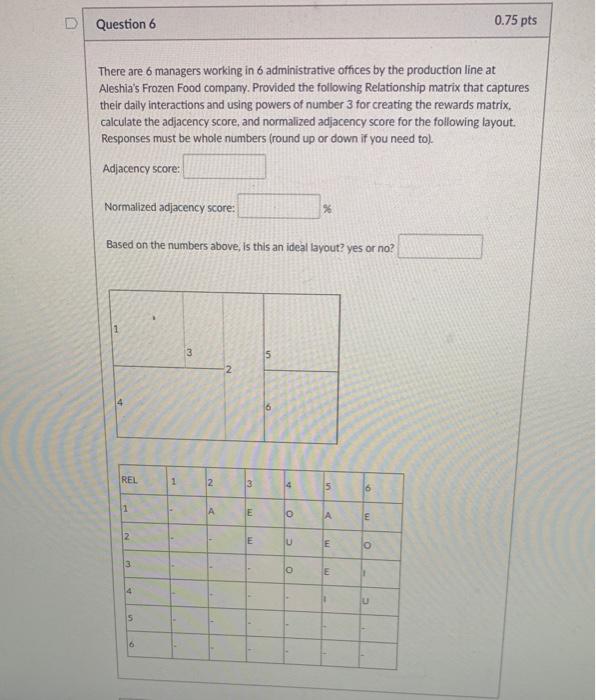please give me right answer D Question 6 0.75 pts