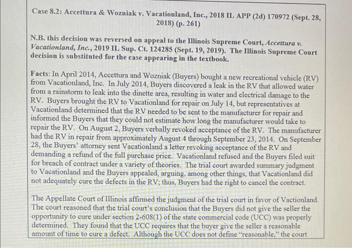 Case 8.2: Accettura & Wozniak v. Vacationland,