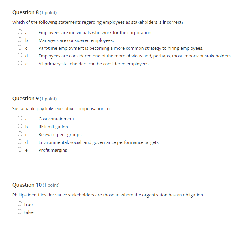Question 2 (1 point) "Pay for performance"