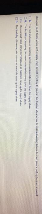 Managers must decide where in the supply chain to