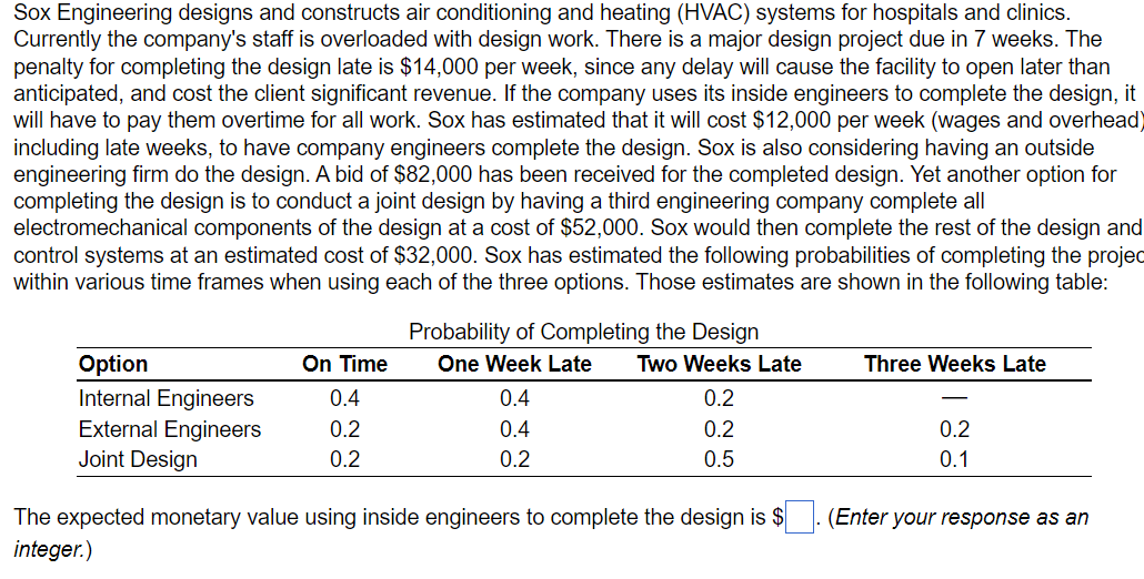 The expected monetary value using inside