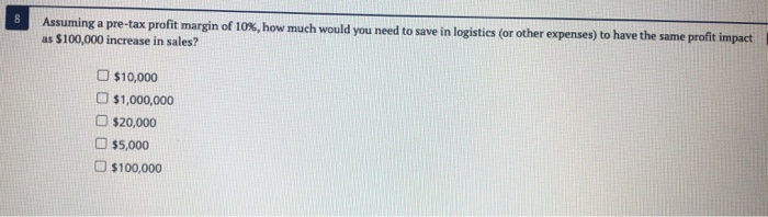 8 Assuming a pre-tax profit margin of 10%, how