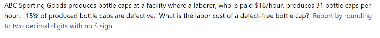 ABC Sporting Goods produces bottle caps at a