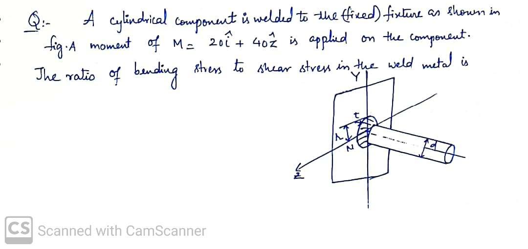 Q:- A cylindrical component is welded to the