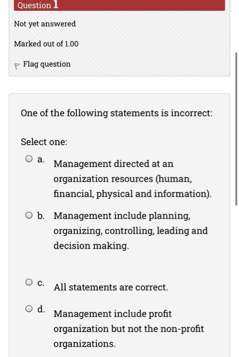 Question 1 Not yet answered Marked out of 1.00 p