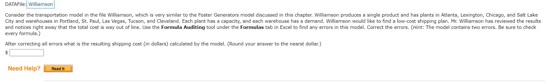 DATAFile: Williamson Consider the transportation