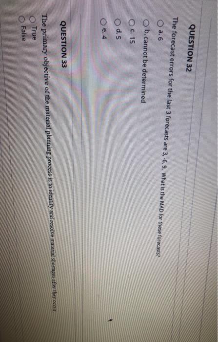 QUESTION 32 The forecast errors for the last 3