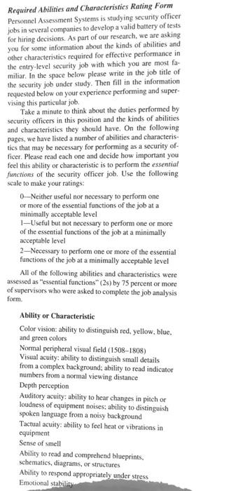 Required Abilities and Characteristics Rating