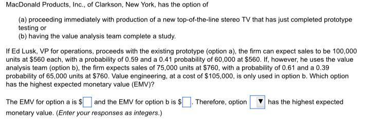 MacDonald Products, Inc., of Clarkson, New York,
