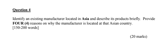 Identify an existing manufacturer located in Asia