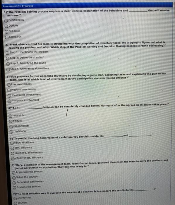 that will resolve Assessment In Progress 1)"The