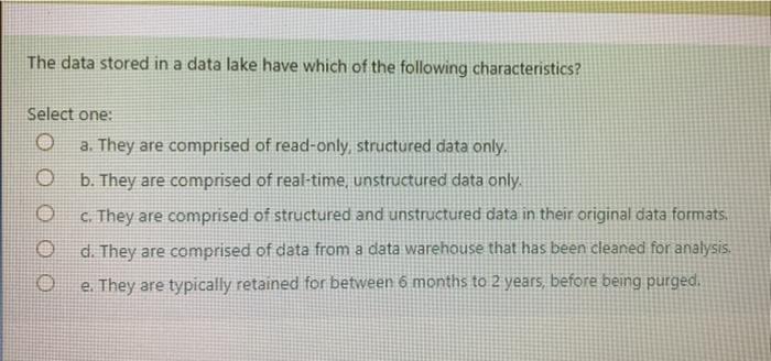 The data stored in a data lake have which of the