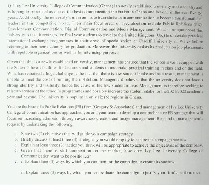 PR PLAN & STRATEGY Ivy Lee University College of