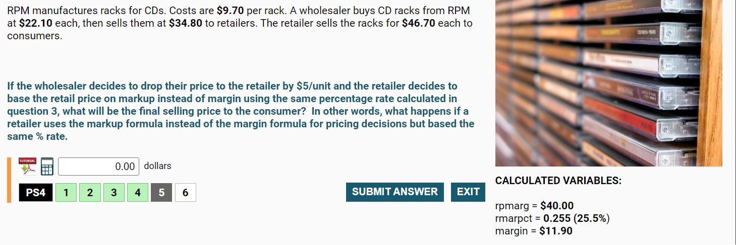 RPM manufactures racks for CDs. Costs are $9.70
