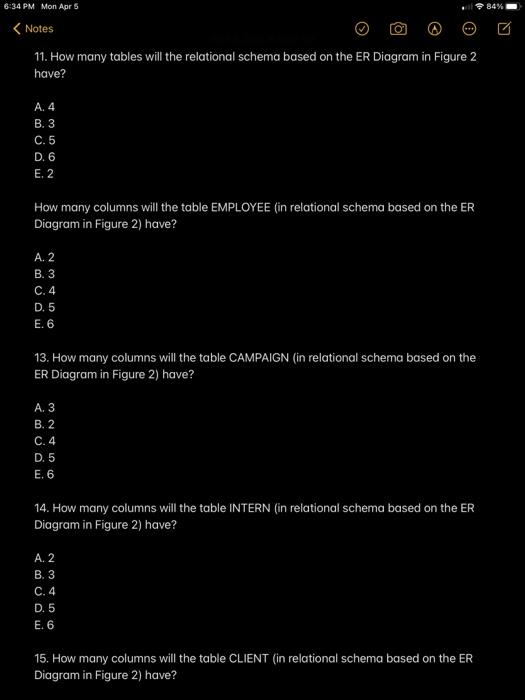 please answer question 11- 16 using the ER
