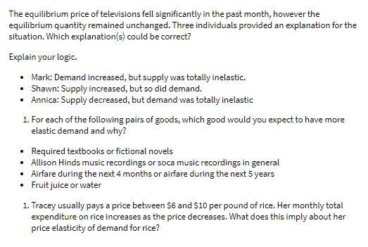 The equilibrium price of televisions fell