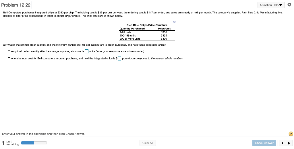 Problem 12.22 Question Help Bell Computers