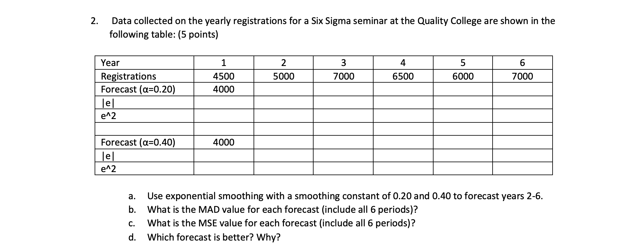Please show work. 2. Data collected on the yearly