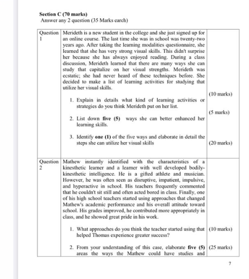 Section C (70 marks) Answer any 2 question (35