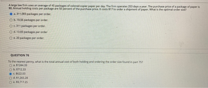 A large law firm uses an average of 45 packages