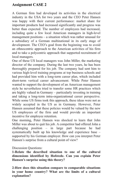 Assignment CASE 2 A German firm had developed its