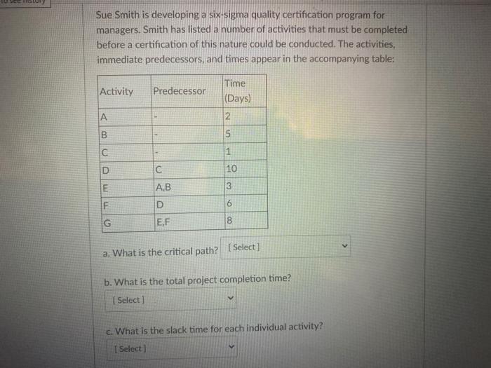 Sue Smith is developing a six sigma quality