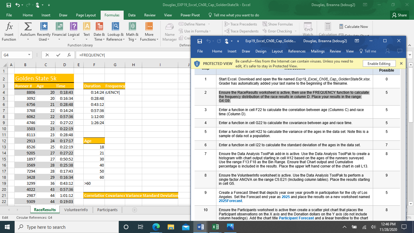 Ensure the RaceResults worksheet is active, then