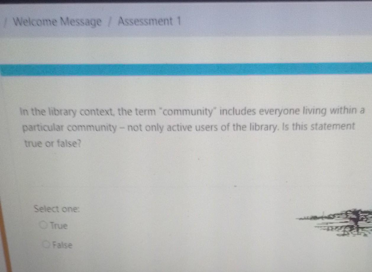 Welcome Message / Assessment 1 In the library
