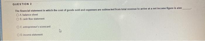 QUESTION 2 The financial statement in which the