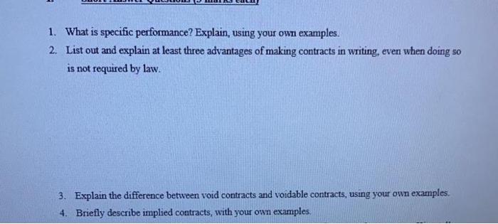 1. What is specific performance? Explain, using