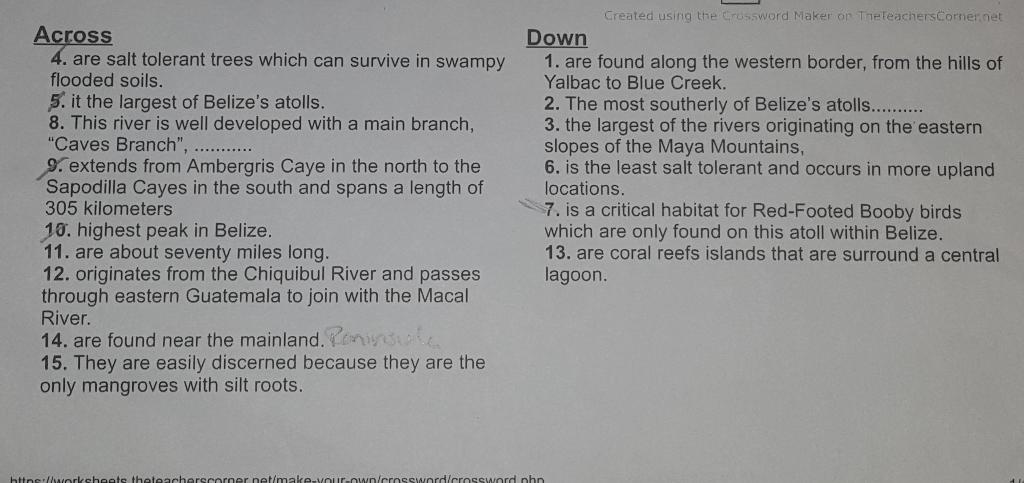 Name: physical features of Belize Complete the