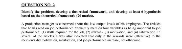 QUESTION NO. 2 Identify the problem, develop a