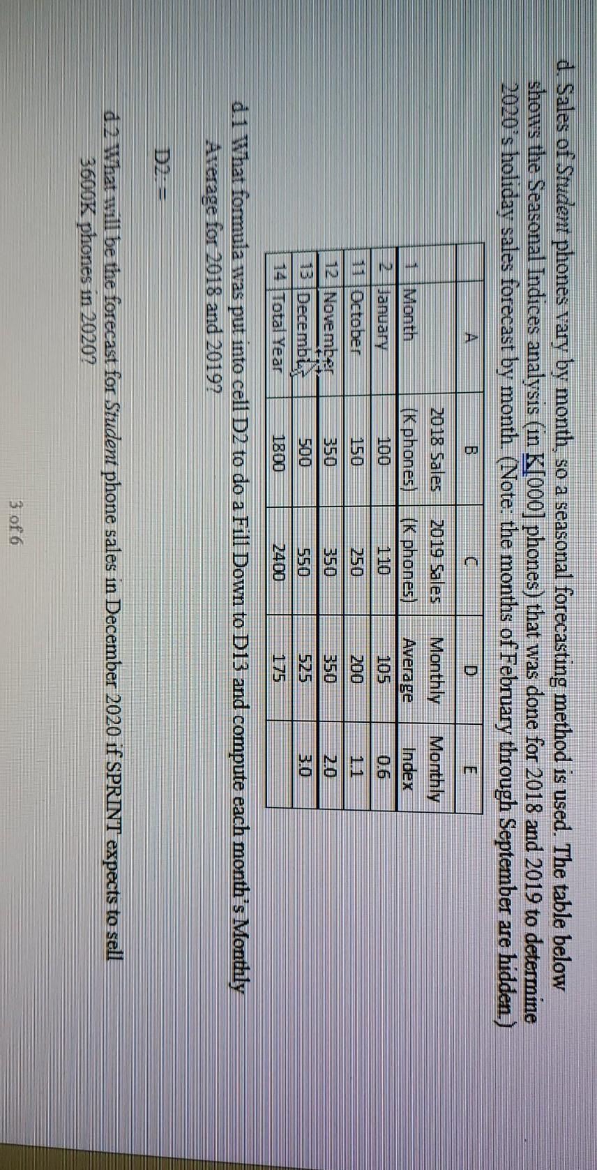 d. Sales of Student phones vary by month, so a