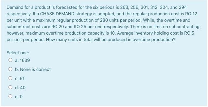 Demand for a product is forecasted for the six