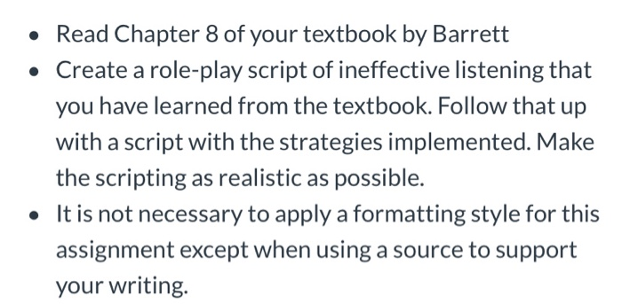 Read Chapter 8 of your textbook by Barrett Create