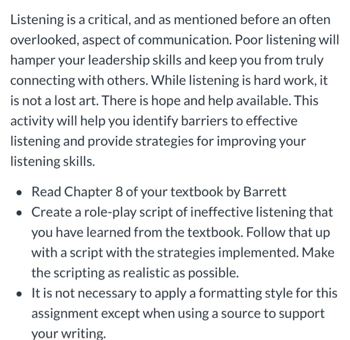 Read Chapter 8 of your textbook by Barrett Create