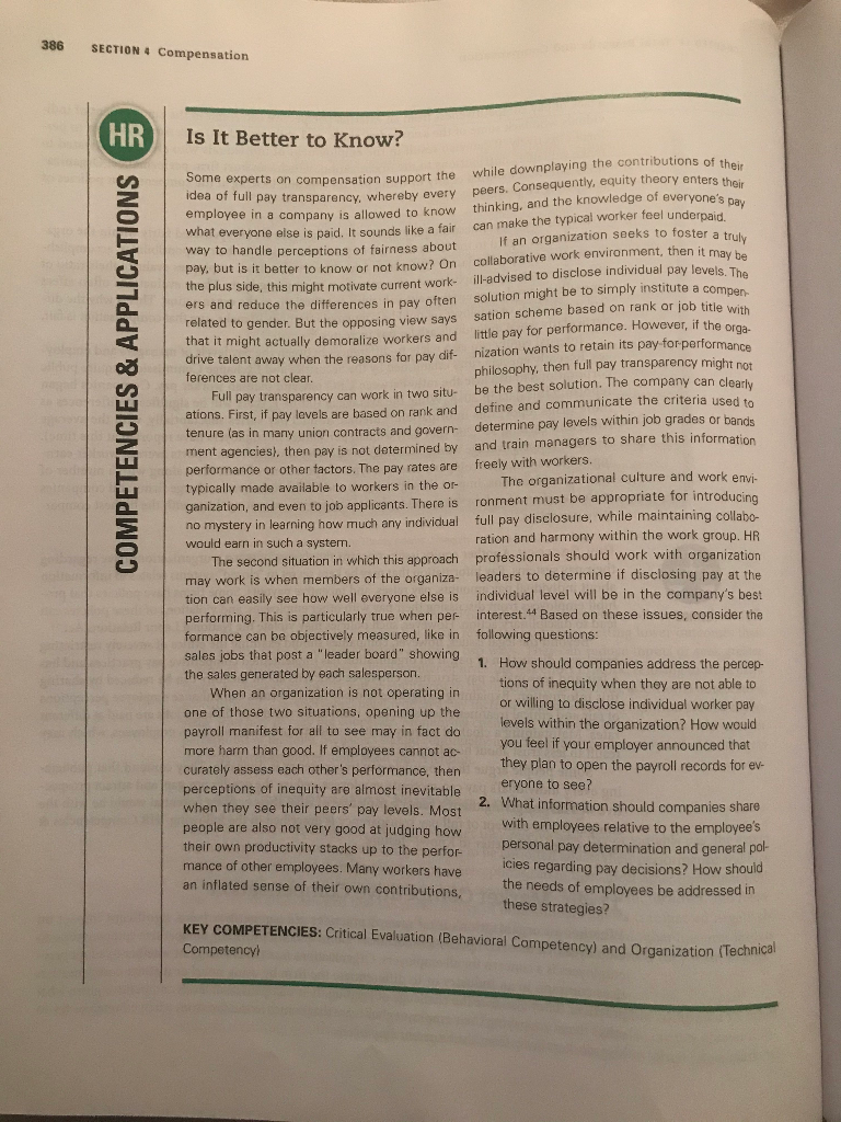 386 SECTION 4 Compensation Is It Better to Know?