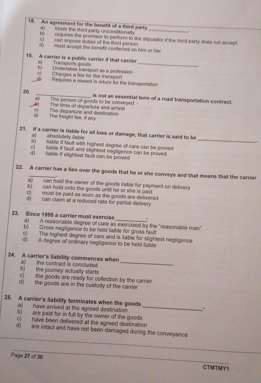 18 An agreement for the benefit of a third party