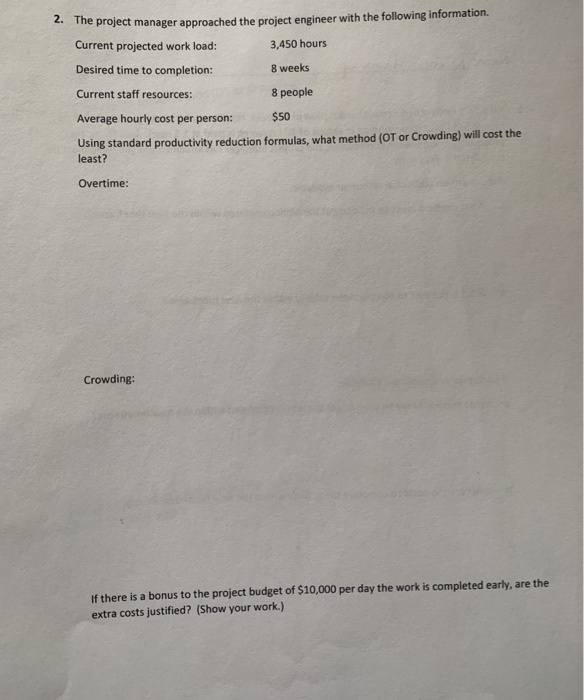 productivity calculation 2. The project manager