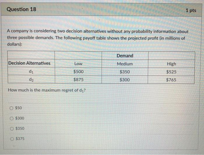 Question 18 1 pts A company is considering two